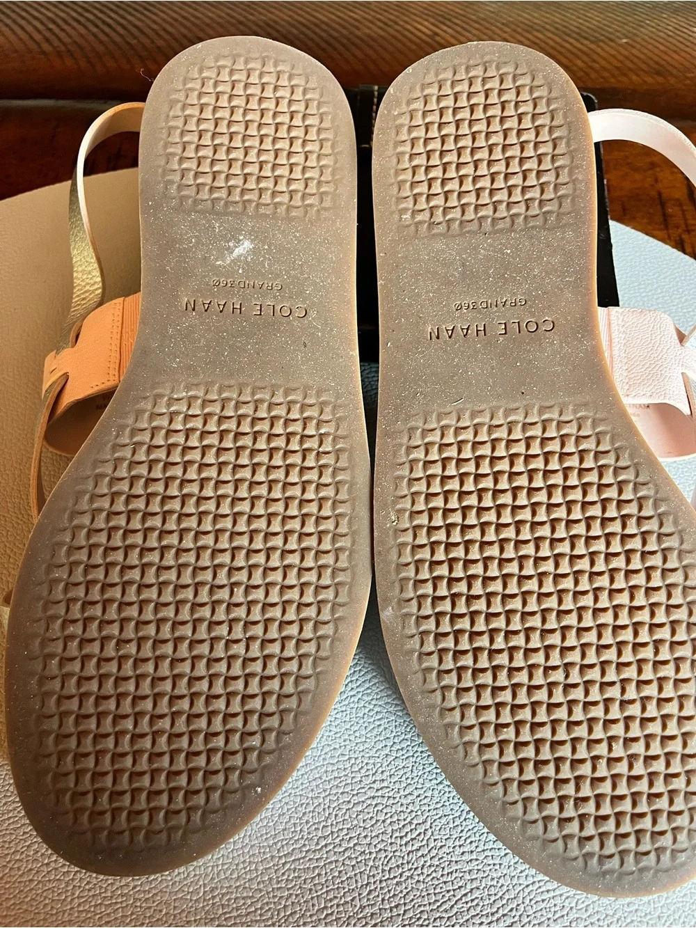 Cole Haan Pink and Metallic Silver Strappy Sandals